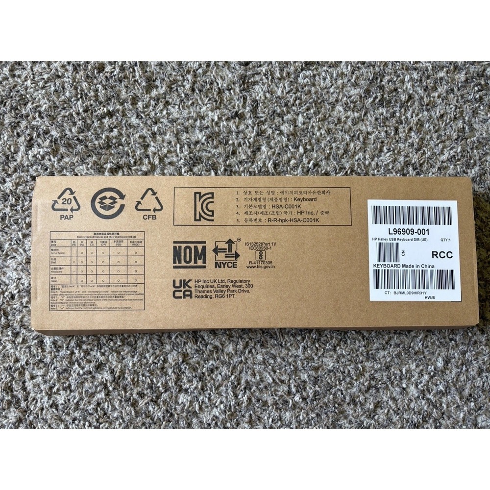 Genuine HP Halley USB Slim Wired Keyboard L96909-001